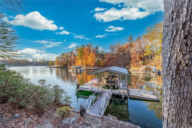 dock area featuring a water view