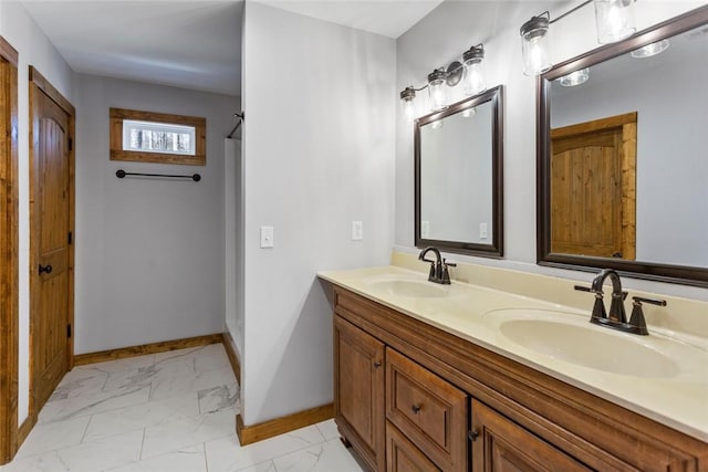 bathroom featuring vanity and walk in shower