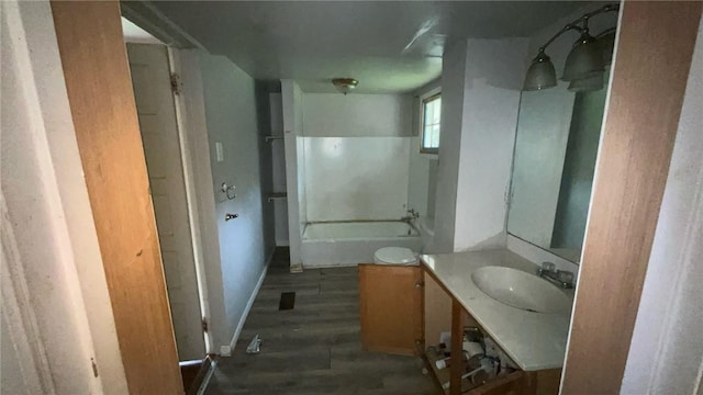 bathroom featuring vanity and wood-type flooring