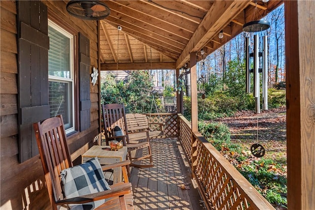 view of patio with a porch and ceiling fan