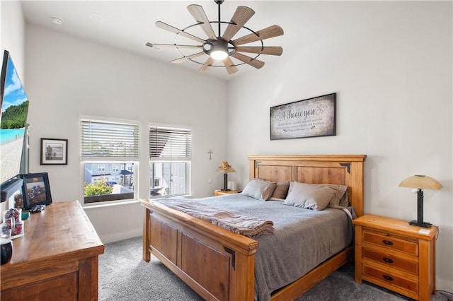 bedroom with carpet flooring and ceiling fan