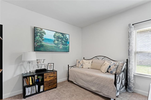 carpeted bedroom featuring multiple windows