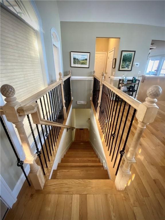 stairs with wood-type flooring