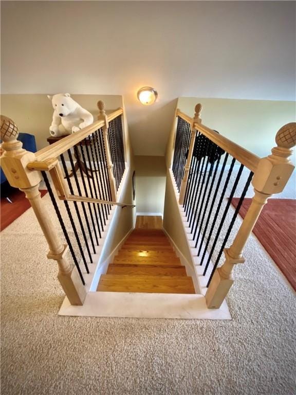 stairs featuring hardwood / wood-style flooring