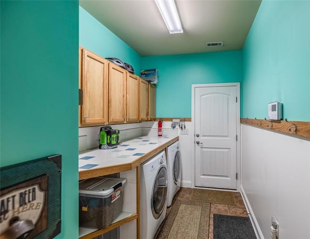 laundry room featuring cabinets and washer and clothes dryer