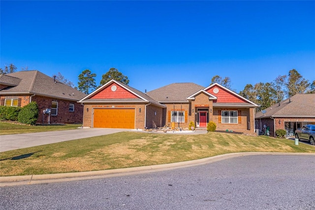 view of front facade with a garage and a front yard