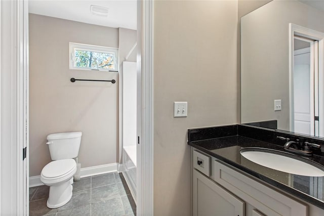 full bathroom featuring tile patterned floors, vanity,  shower combination, and toilet