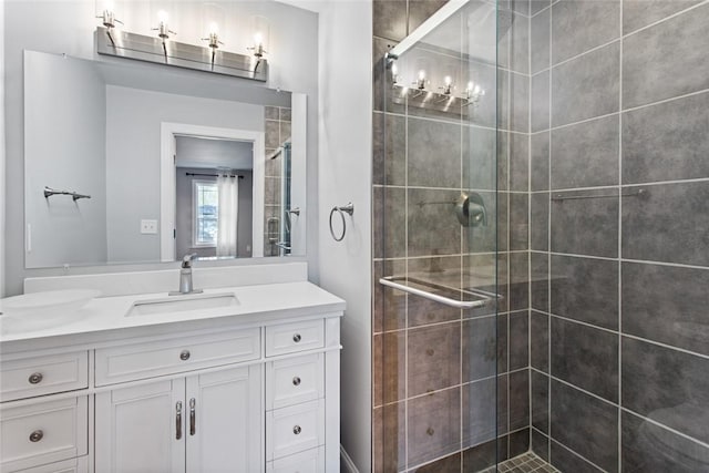 bathroom featuring vanity and walk in shower