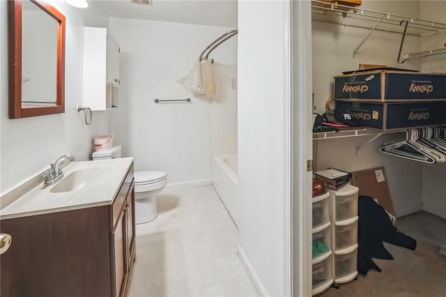 full bathroom with vanity, shower / bathtub combination, and toilet