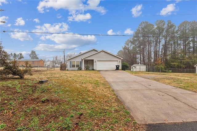 single story home with a front lawn and a garage