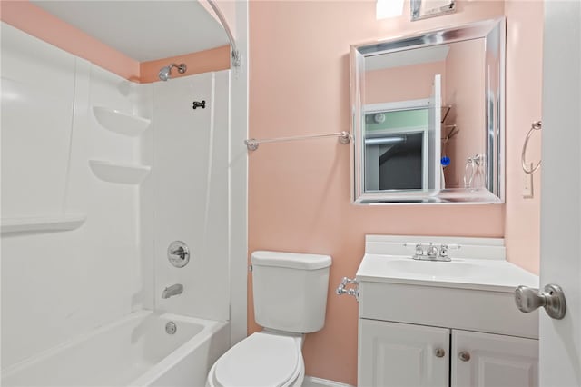 full bathroom featuring vanity, toilet, and shower / washtub combination