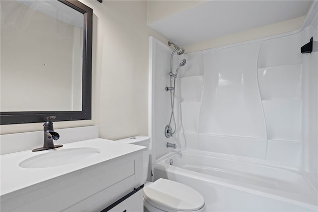 full bathroom with shower / bathing tub combination, vanity, and toilet