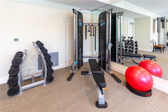 workout area featuring carpet floors