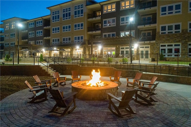 view of patio / terrace featuring a fire pit