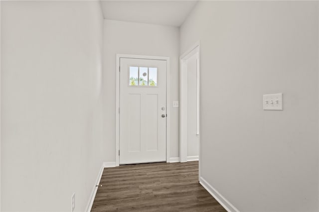 doorway with dark hardwood / wood-style flooring