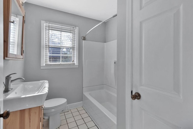 full bathroom with toilet, vanity, bathtub / shower combination, and tile patterned floors