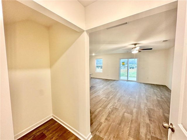 interior space featuring ceiling fan and hardwood / wood-style floors