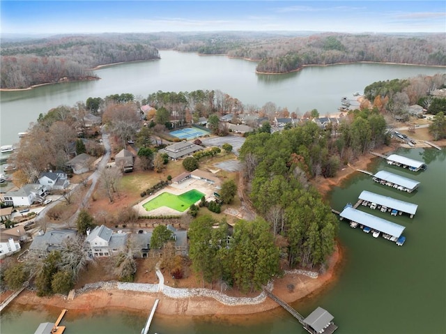 aerial view with a water view