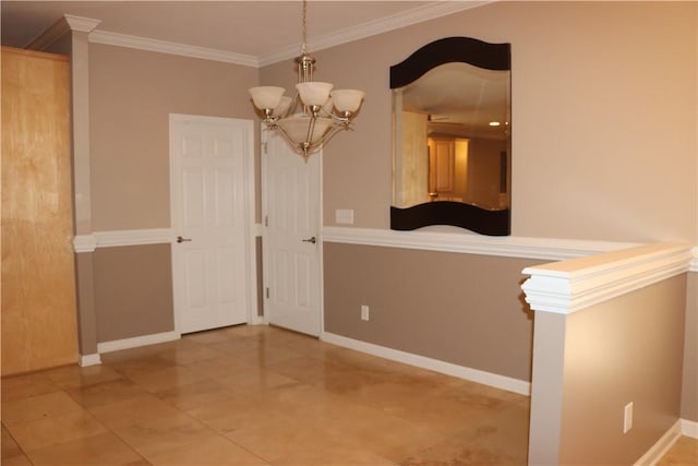 interior space with a chandelier and ornamental molding