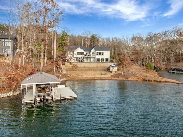 view of dock with a water view