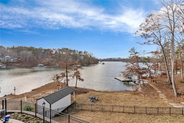 view of water feature with a boat dock