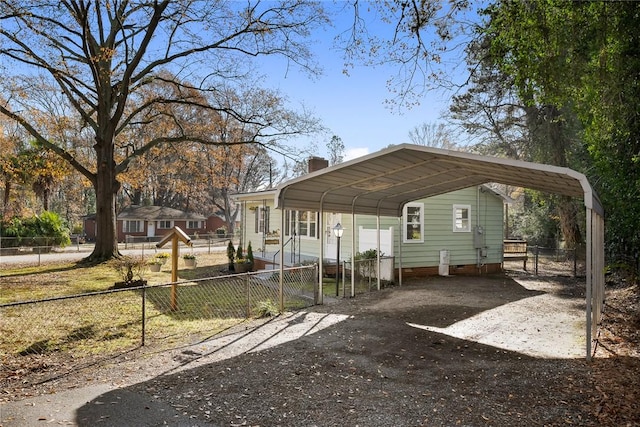 exterior space featuring a carport