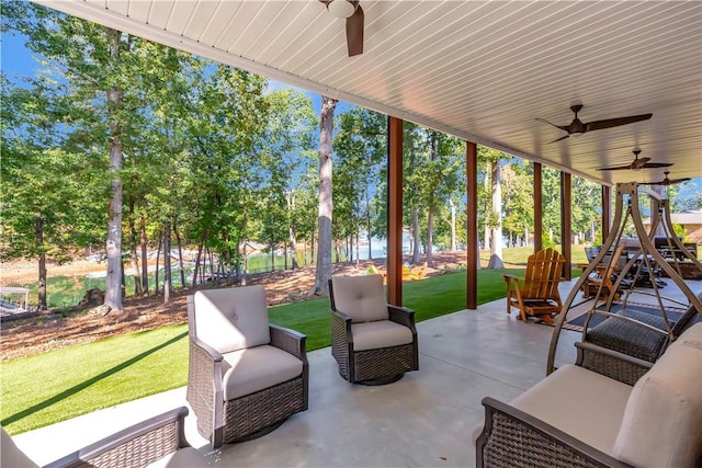 view of patio / terrace featuring an outdoor hangout area and ceiling fan