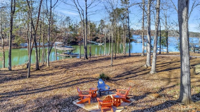 view of water feature with a boat dock