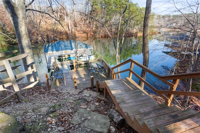 view of dock with a water view