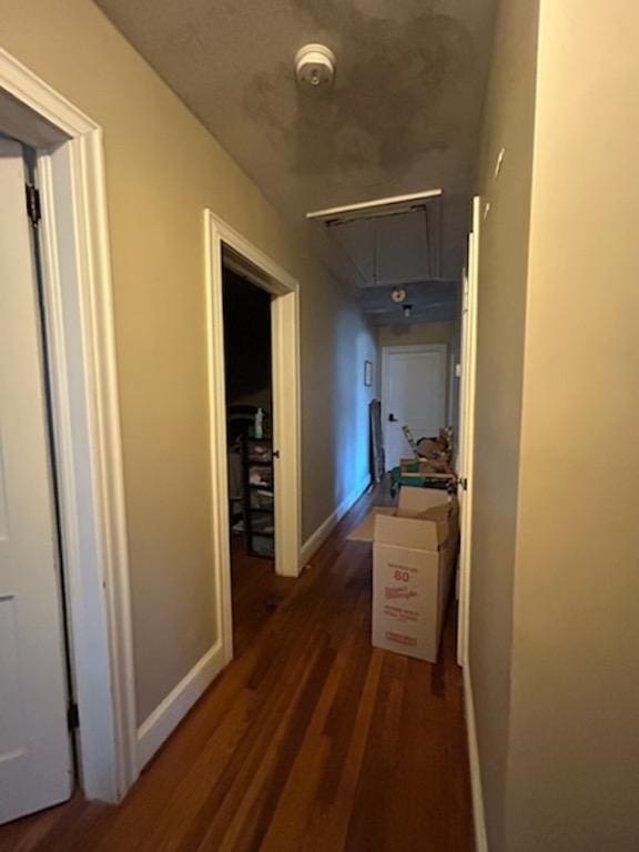 hallway with dark hardwood / wood-style floors