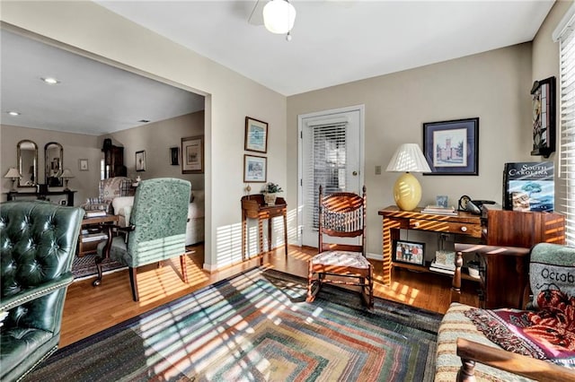 sitting room with wood-type flooring