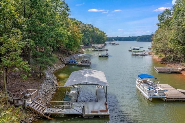 view of dock with a water view