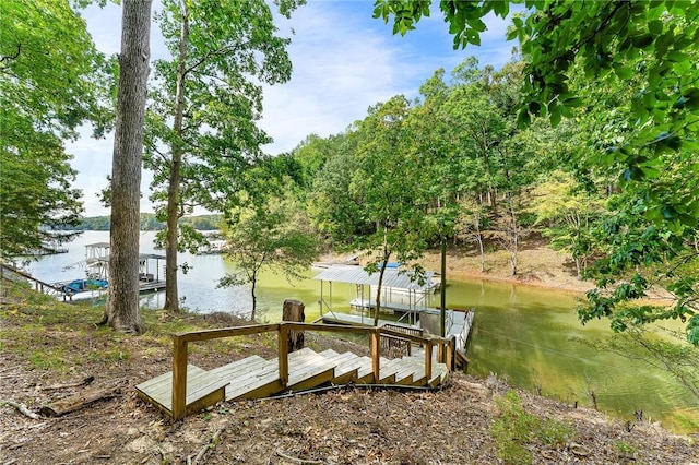 view of dock featuring a water view