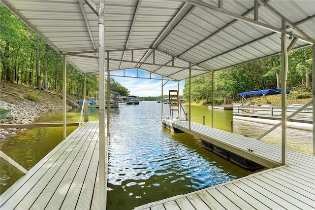 view of dock with a water view