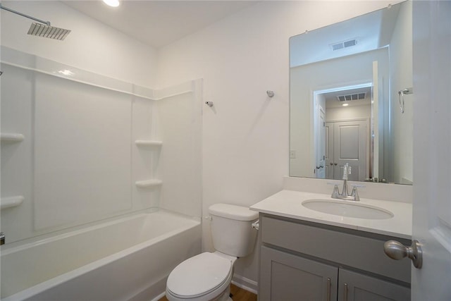 full bathroom with shower / bathing tub combination, vanity, and toilet