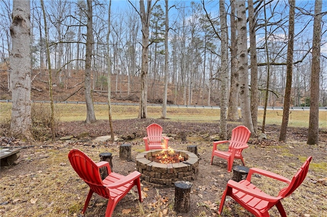 view of yard featuring an outdoor fire pit