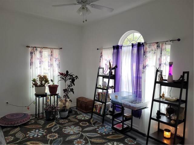 dining room featuring ceiling fan