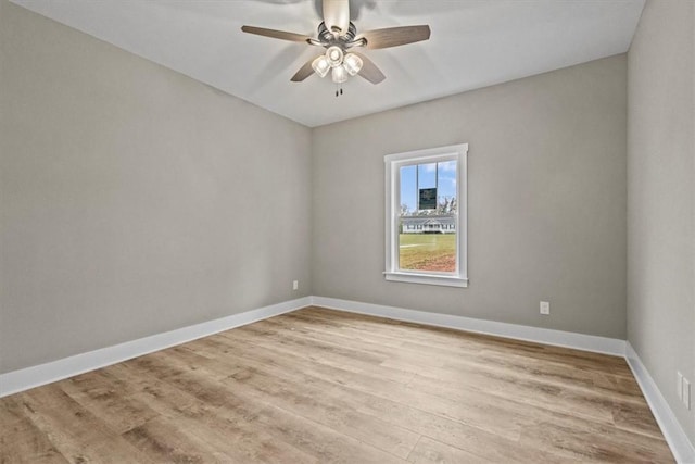 unfurnished room featuring light hardwood / wood-style flooring and ceiling fan