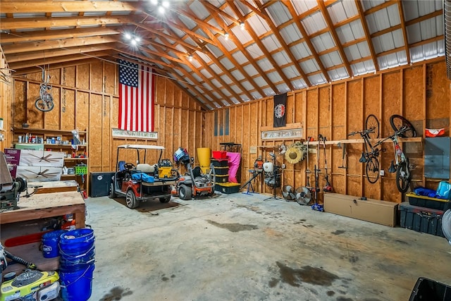 garage featuring a workshop area