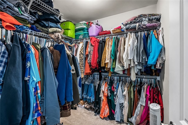 walk in closet with carpet