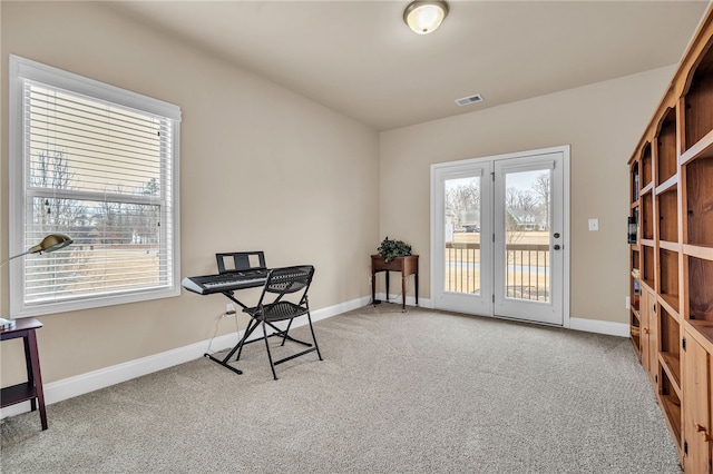 sitting room with carpet flooring