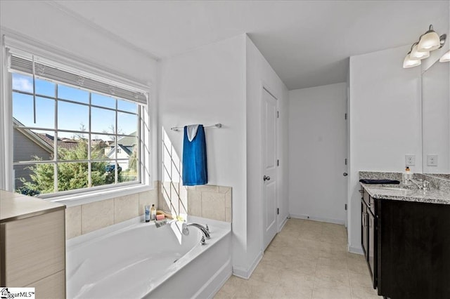 bathroom with vanity and a bathing tub