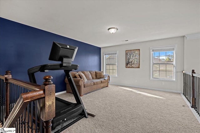 workout room with carpet floors