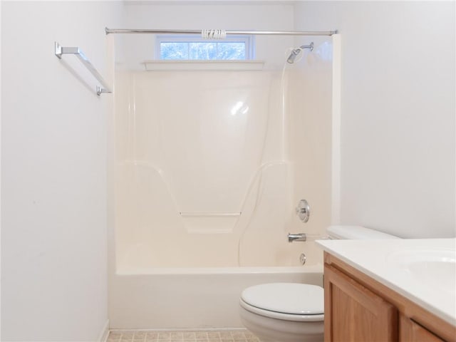 full bathroom featuring shower / bathing tub combination, vanity, and toilet