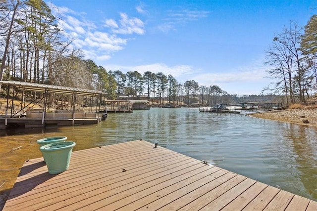 view of dock with a water view