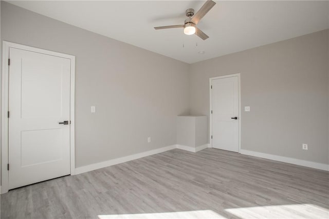 empty room featuring light wood-type flooring and ceiling fan