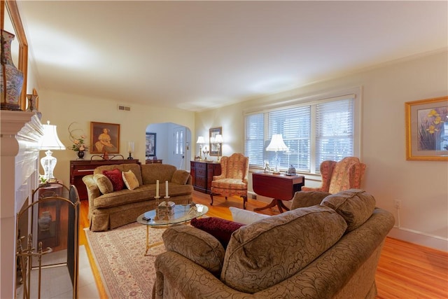 living room with light wood-type flooring