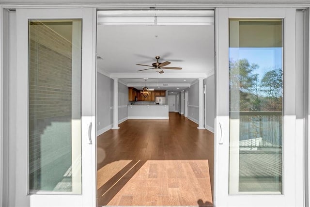 interior space featuring ceiling fan