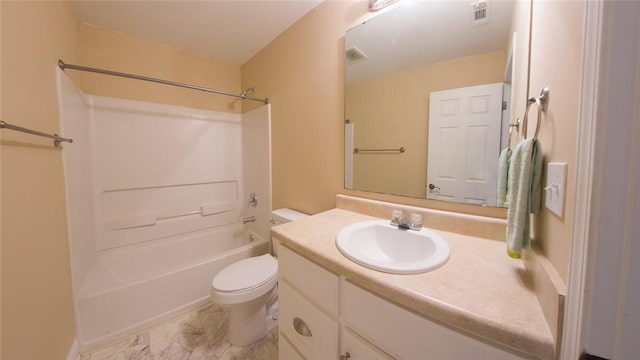 full bathroom featuring vanity, toilet, and shower / tub combination