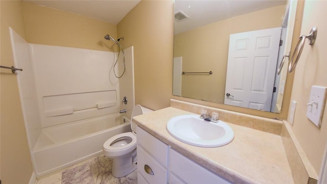 full bathroom with vanity, shower / bath combination, and toilet